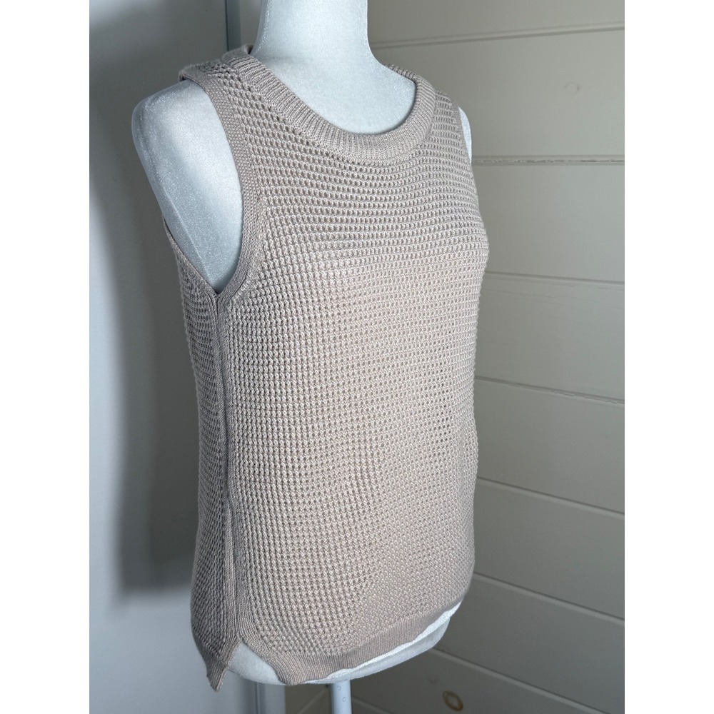 Unbranded Sweater Vest Small Beige Chunky Waffle Knit Sleeveless Tank
